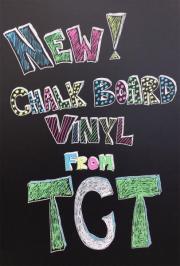 Chalkboard with the words NEW CHALKBOARD VINYL FROM TCT written on it